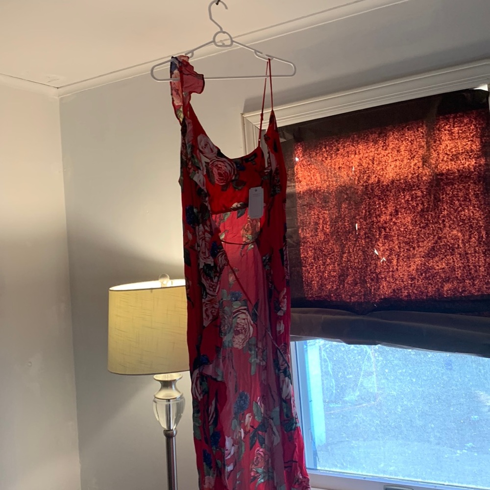 Red, floral dress